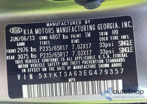 2014 Kia Sorento Lx z USA, uszkodzony, nr VIN 5XYKT3A63EG479357